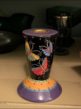 GANZ Colorful Butterfly Candlestick Laurel Birch 4.25" High